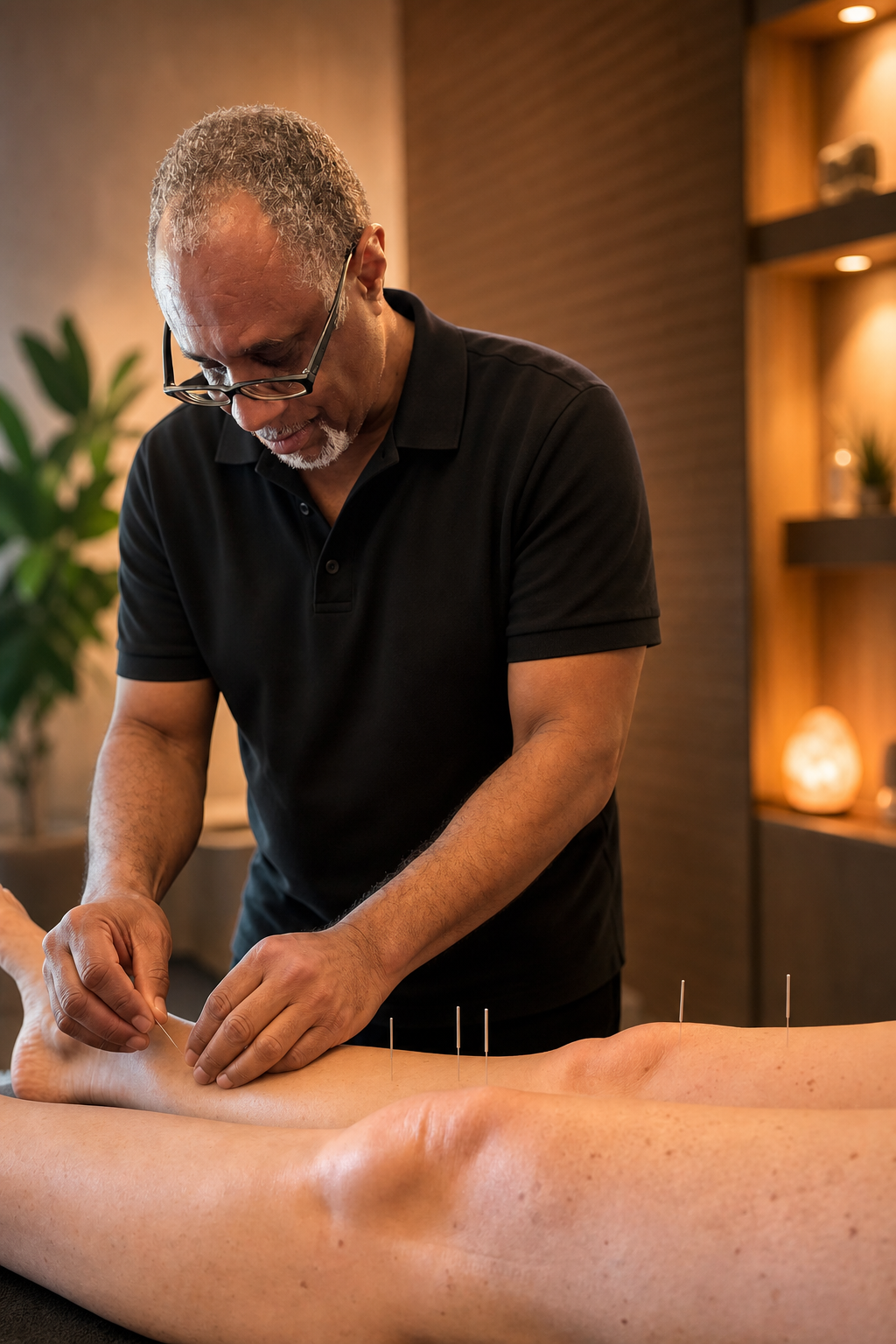Practitioner performing acupuncture treatment