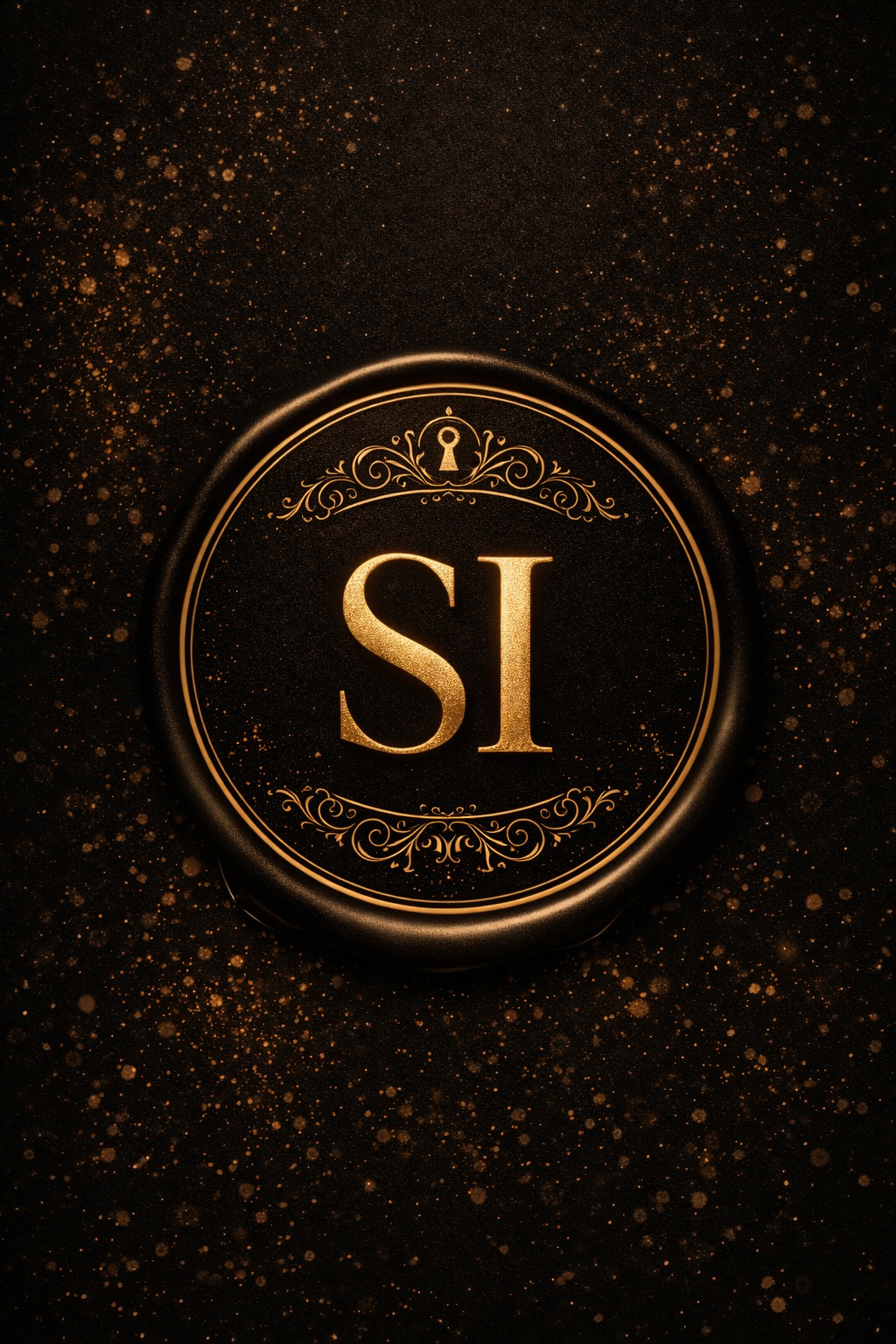 The Secret Interior SI logo in gold on black